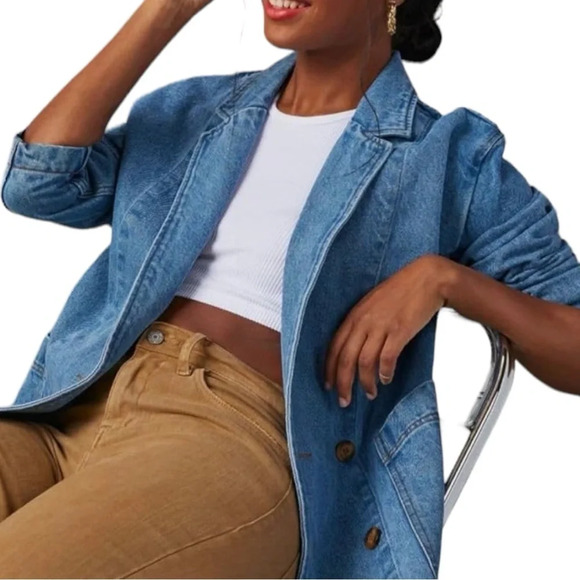 NWOT Women’s Jeans Jacket V Neck Notched Collar Button Front Pockets - Picture 4 of 5